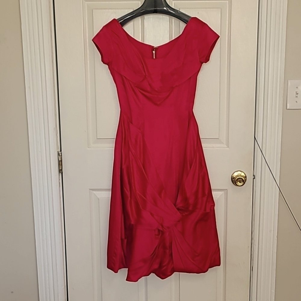 50s Fuscia pink silk satin origami dress